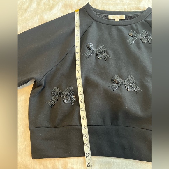 LOFT Black Crew Neck Sweater with Bow Accents - Picture 2 of 9
